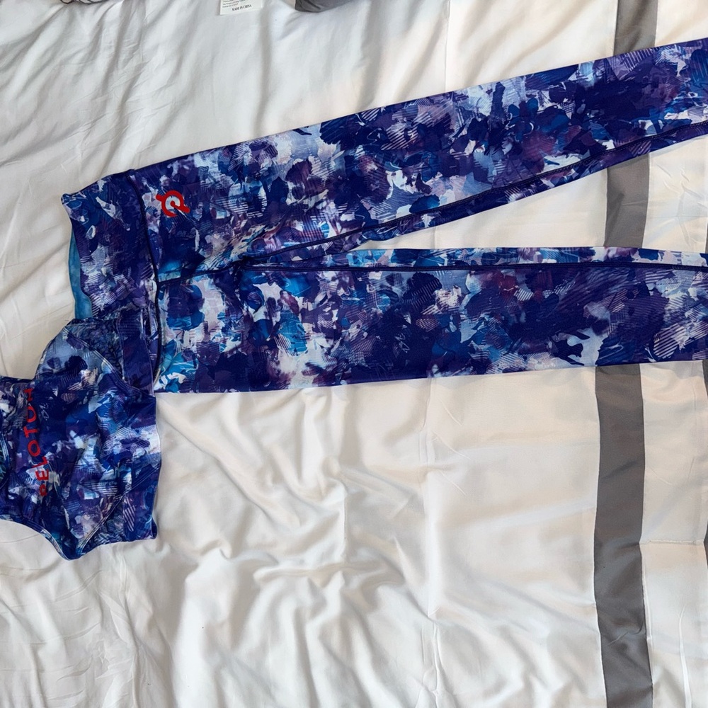 Peloton Blue and Purple Abstract Bra and Leggings
